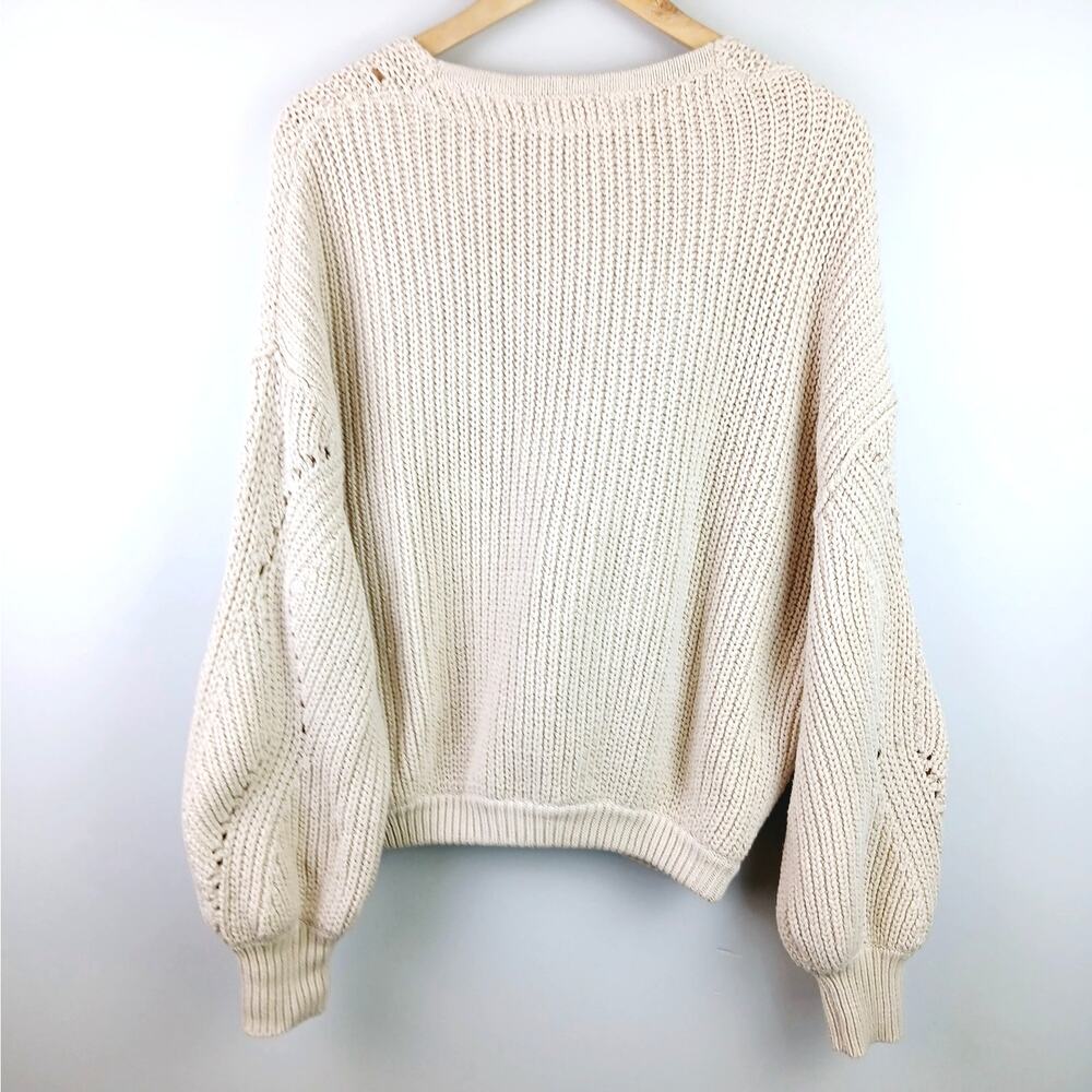 Free People SZ S All Day Long V Sweater Sand OB1059892 Chunky Fisherman - Picture 6 of 7